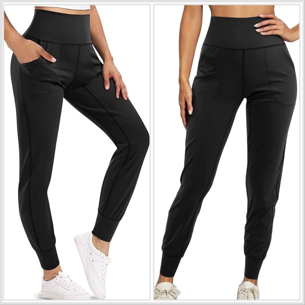 Nebility Women’s Jogger Yoga Pants High Waisted Leggings Pockets Black XXL